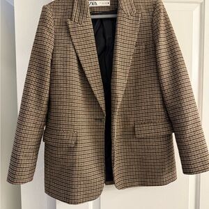 Zara Brown Plaid Blazer